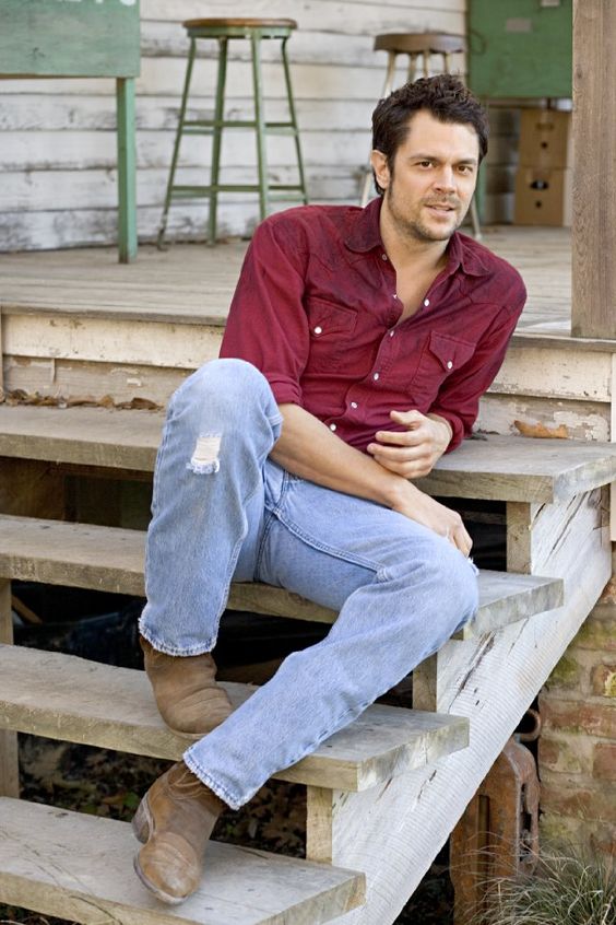 Red Button-Up Shirt with Light Blue Jeans and Brown Boots